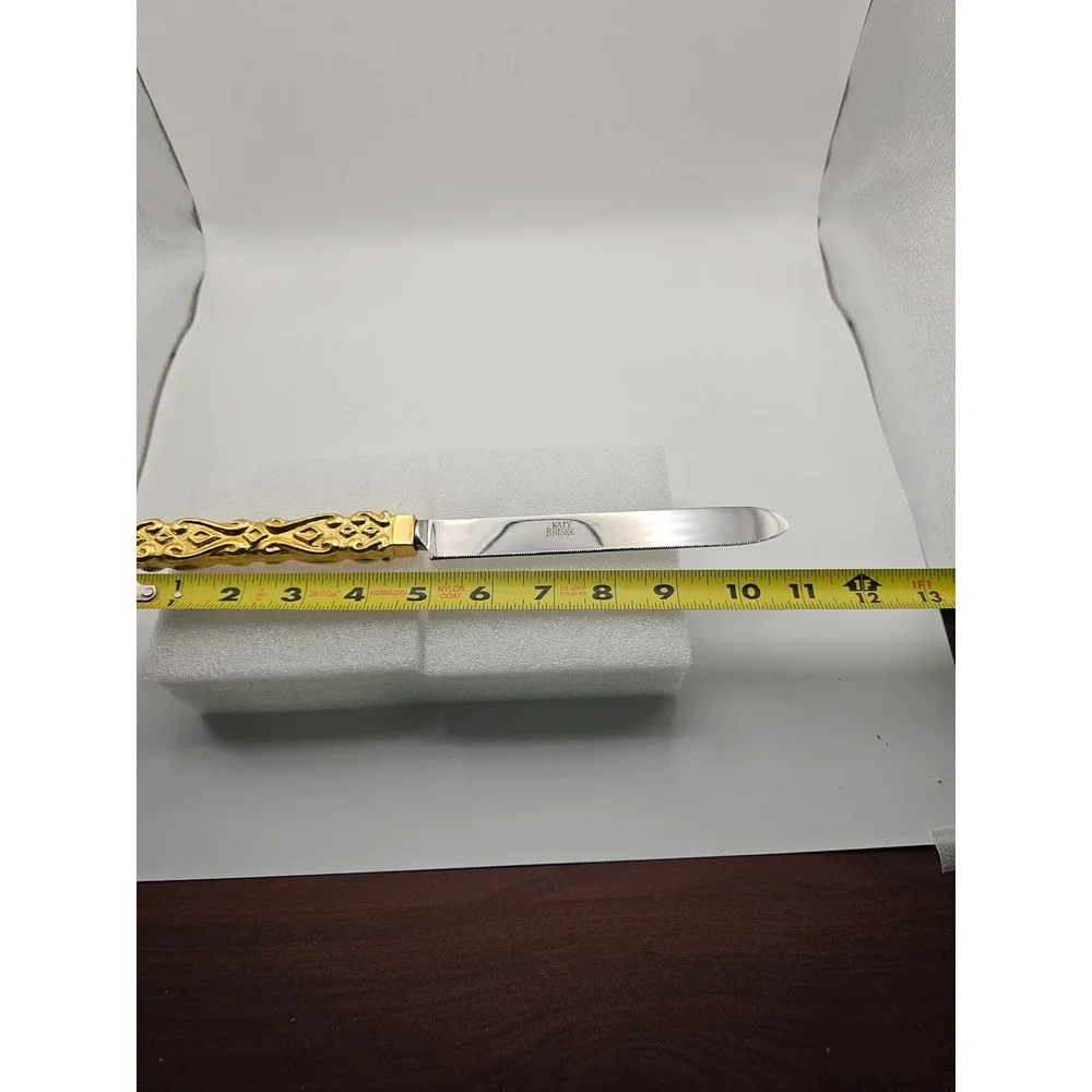 Katy Briscoe 18k Gold Plated Ornate Handle Stainless Steel Serrated Cake Knife
